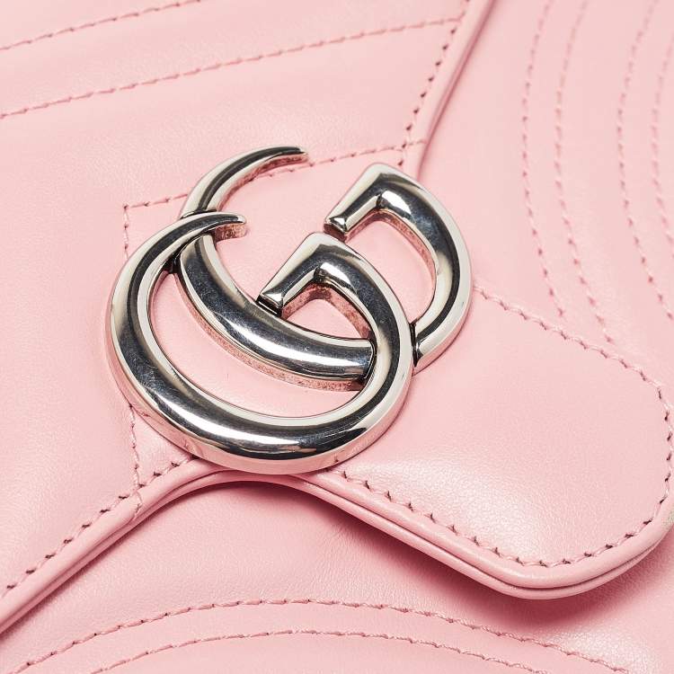 Pre Owned Gucci Pink Matelassé Leather Mini GG Marmont Top Handle Bag