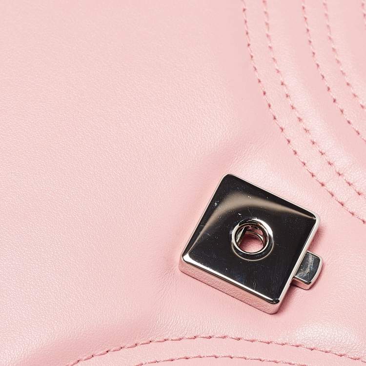 Pre Owned Gucci Pink Matelassé Leather Mini GG Marmont Top Handle Bag