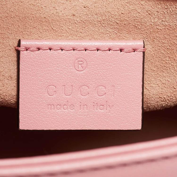 Pre Owned Gucci Pink Matelassé Leather Mini GG Marmont Top Handle Bag