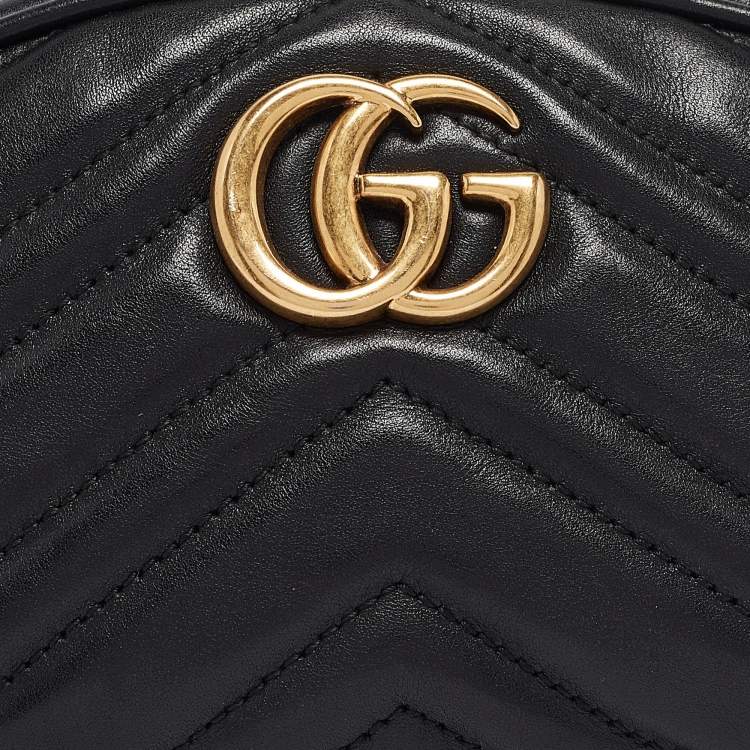 Pre Owned Gucci Black Matelassé Leather GG Marmont Belt Bag