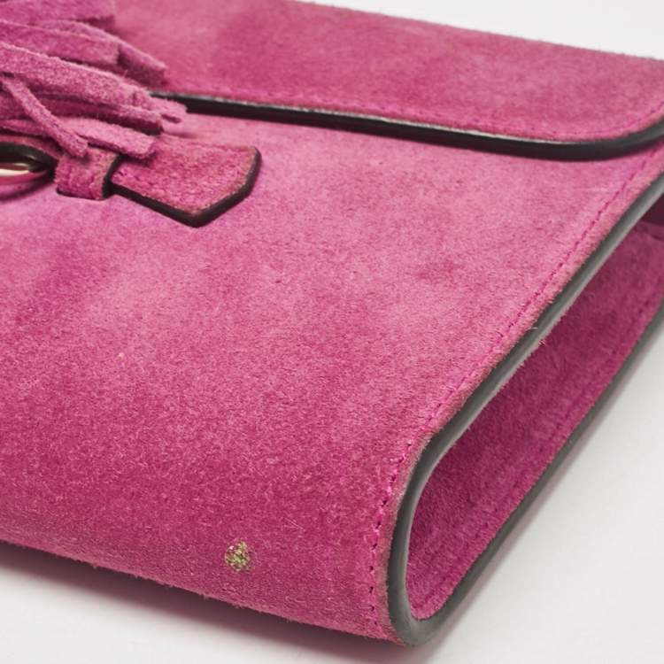 Pre Owned Gucci Pink Suede Crystals Horsebit Broadway Clutch