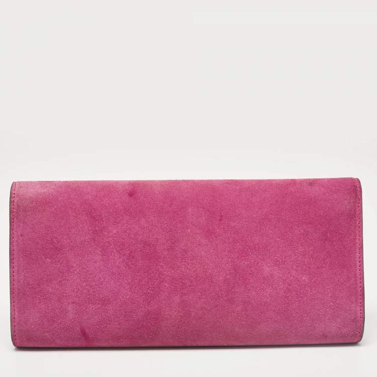 Pre Owned Gucci Pink Suede Crystals Horsebit Broadway Clutch