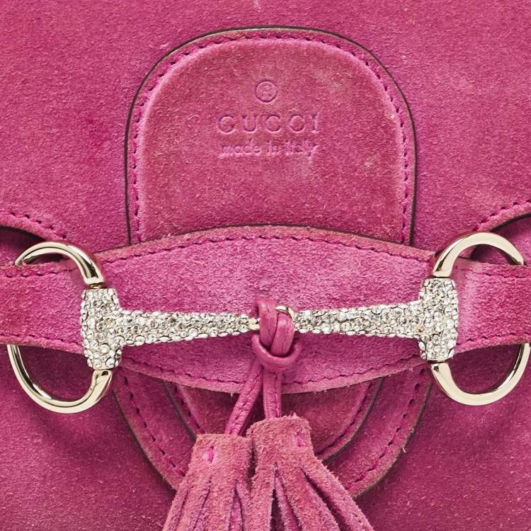 Pre Owned Gucci Pink Suede Crystals Horsebit Broadway Clutch
