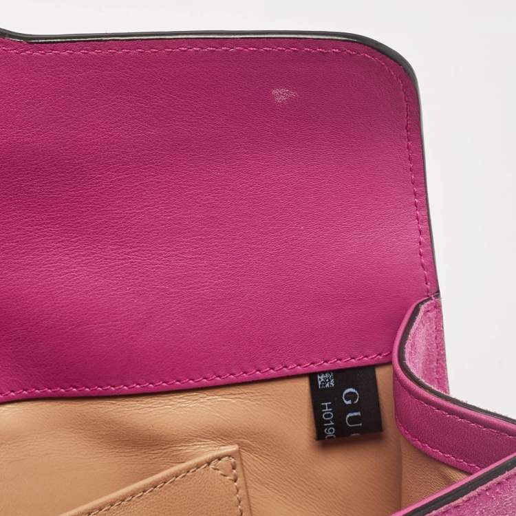 Pre Owned Gucci Pink Suede Crystals Horsebit Broadway Clutch