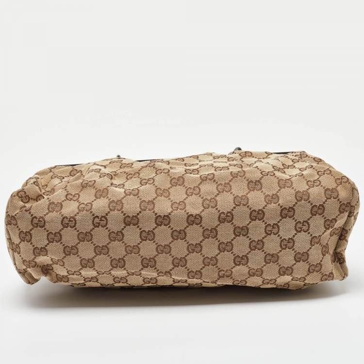 Pre Owned Gucci Beige GG Canvas Wooden Handle Satchel