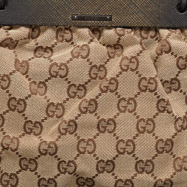 Pre Owned Gucci Beige GG Canvas Wooden Handle Satchel