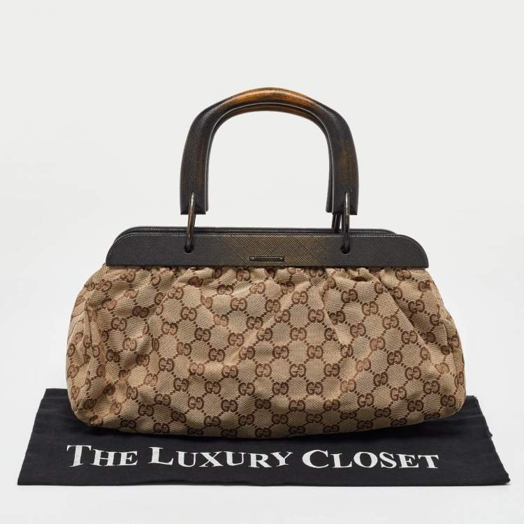 Pre Owned Gucci Beige GG Canvas Wooden Handle Satchel