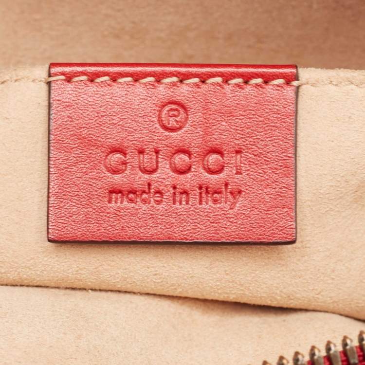 Pre Owned Gucci Red Matelassé Leather Mini GG Marmont Belt Bag
