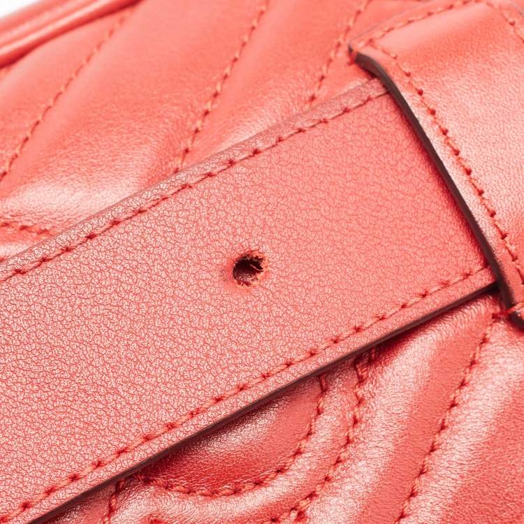 Pre Owned Gucci Red Matelassé Leather Mini GG Marmont Belt Bag