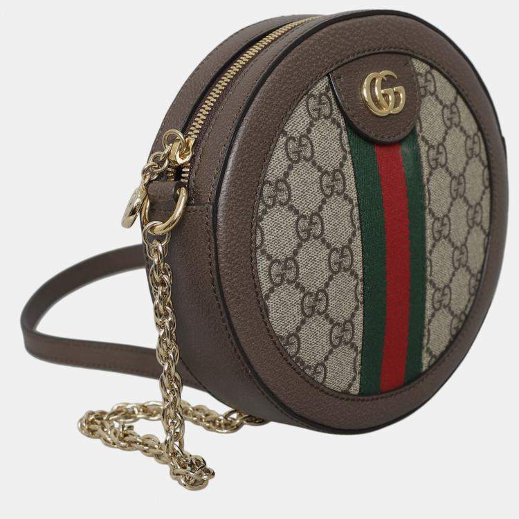 Pre Owned Gucci Brown GG Supreme Mini Ophidia Shoulder Bag