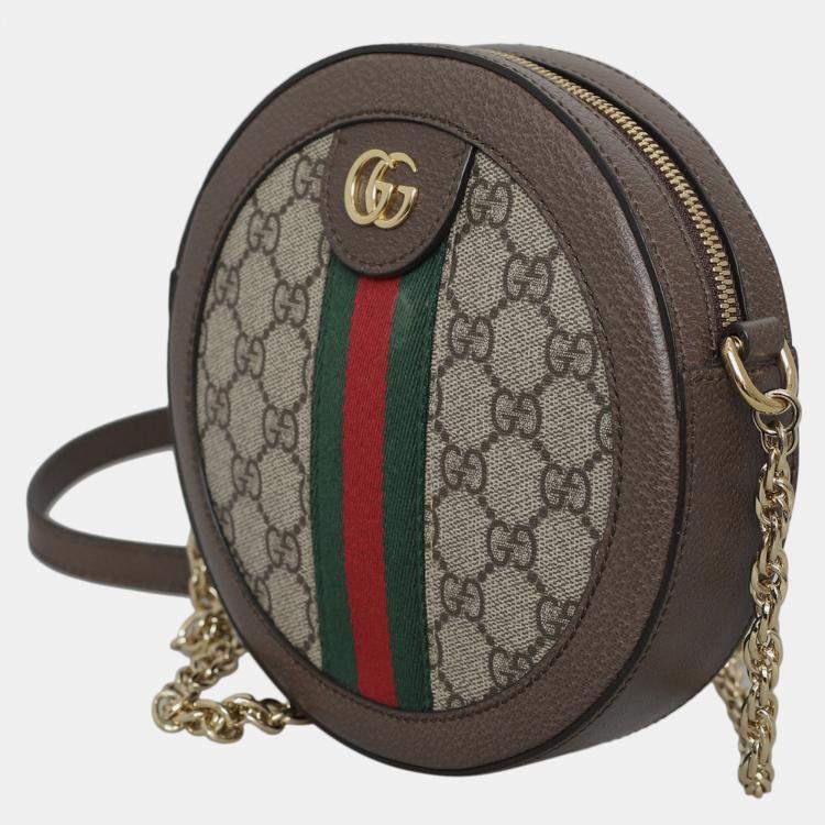 Pre Owned Gucci Brown GG Supreme Mini Ophidia Shoulder Bag