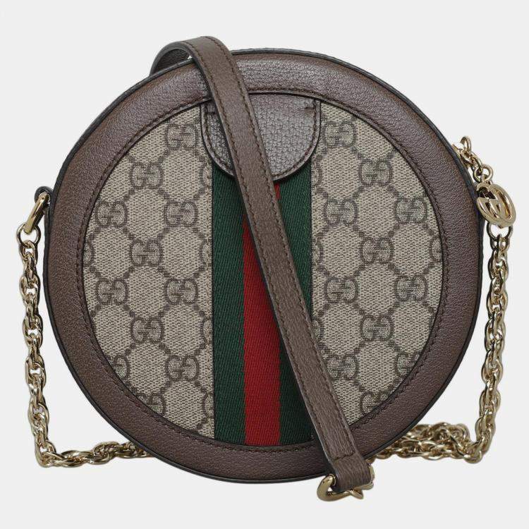 Pre Owned Gucci Brown GG Supreme Mini Ophidia Shoulder Bag