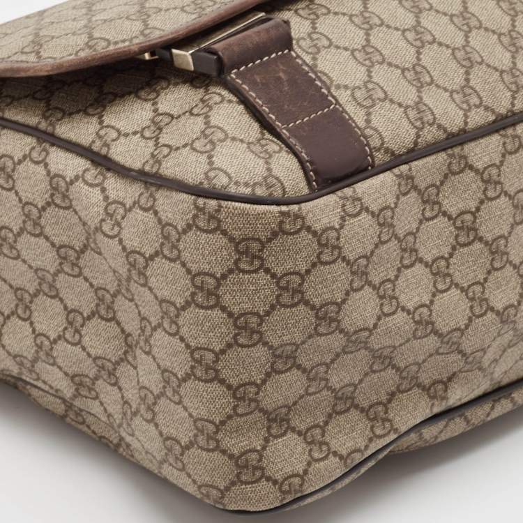Pre Owned Gucci Beige/Brown GG Supreme Canvas and Leather Diaper Messenger Bag