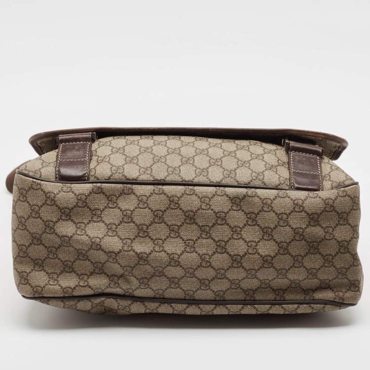 Pre Owned Gucci Beige/Brown GG Supreme Canvas and Leather Diaper Messenger Bag