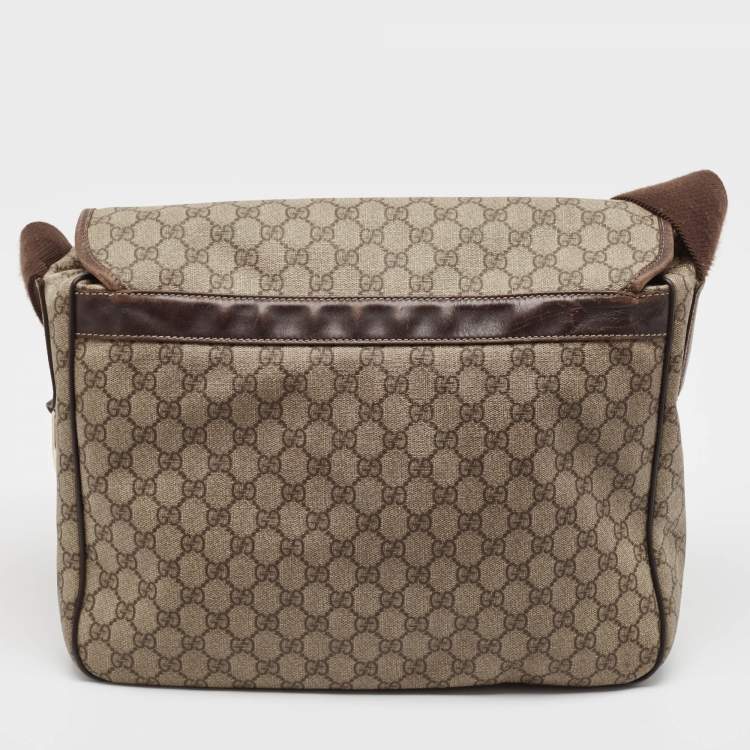Pre Owned Gucci Beige/Brown GG Supreme Canvas and Leather Diaper Messenger Bag