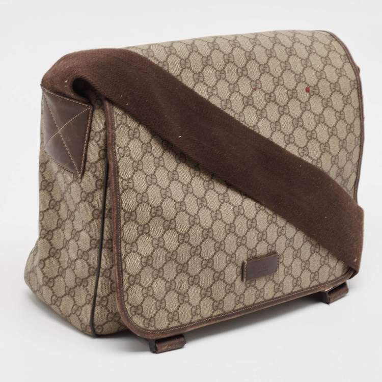 Pre Owned Gucci Beige/Brown GG Supreme Canvas and Leather Diaper Messenger Bag
