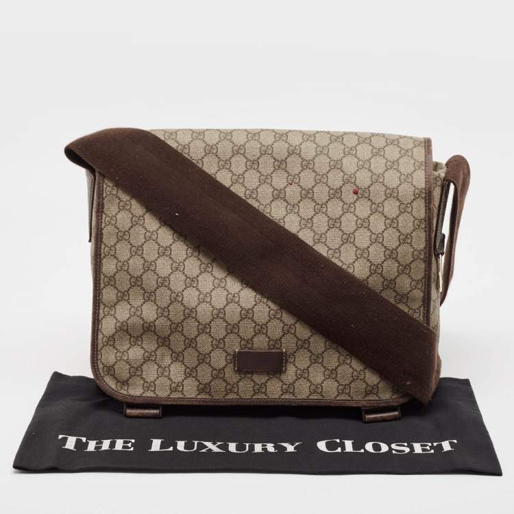 Pre Owned Gucci Beige/Brown GG Supreme Canvas and Leather Diaper Messenger Bag