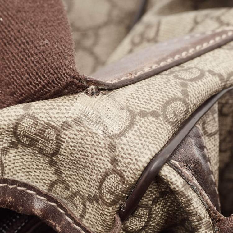 Pre Owned Gucci Beige/Brown GG Supreme Canvas and Leather Diaper Messenger Bag