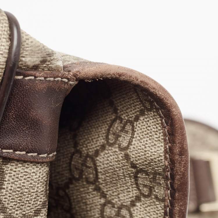Pre Owned Gucci Beige/Brown GG Supreme Canvas and Leather Diaper Messenger Bag