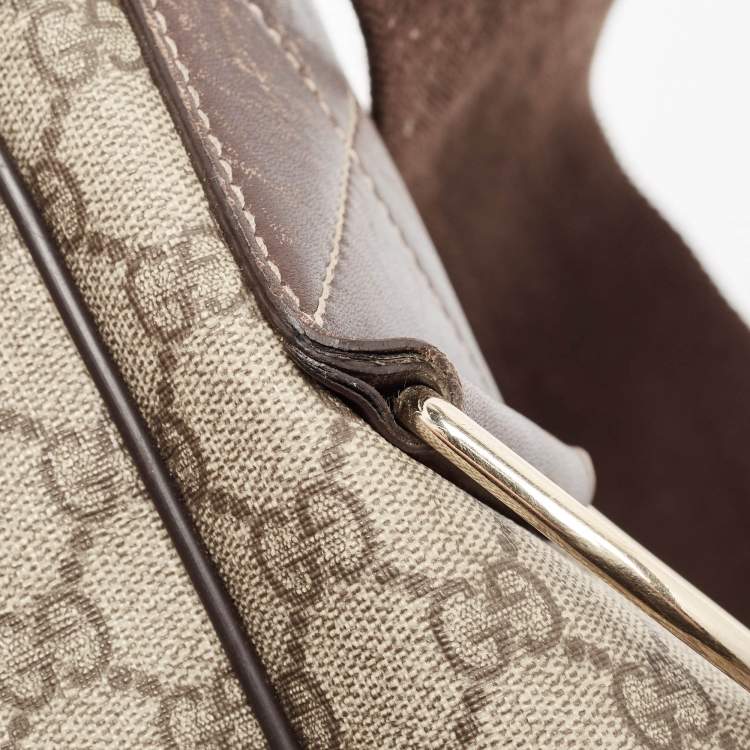 Pre Owned Gucci Beige/Brown GG Supreme Canvas and Leather Diaper Messenger Bag