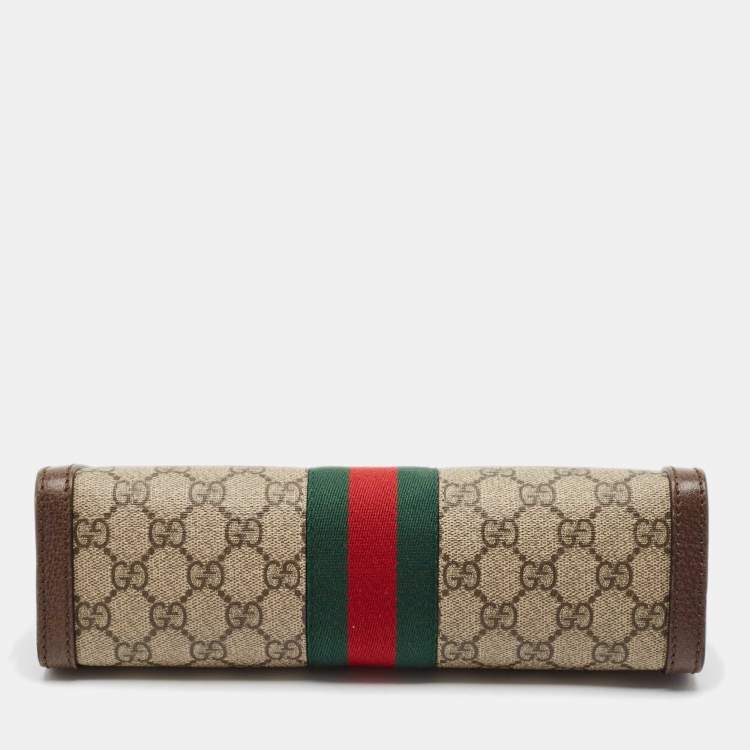 Pre Owned Gucci Beige/Brown GG Supreme Canvas and Leather Ophidia Chain Bag
