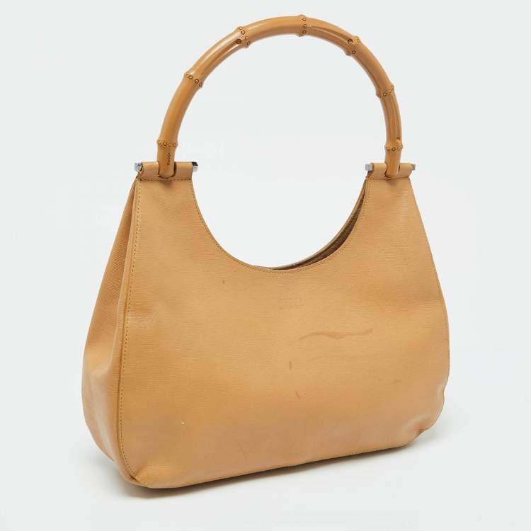 مملوكة مسبقًا Gucci Beige Leather Bamboo Handle Hobo
