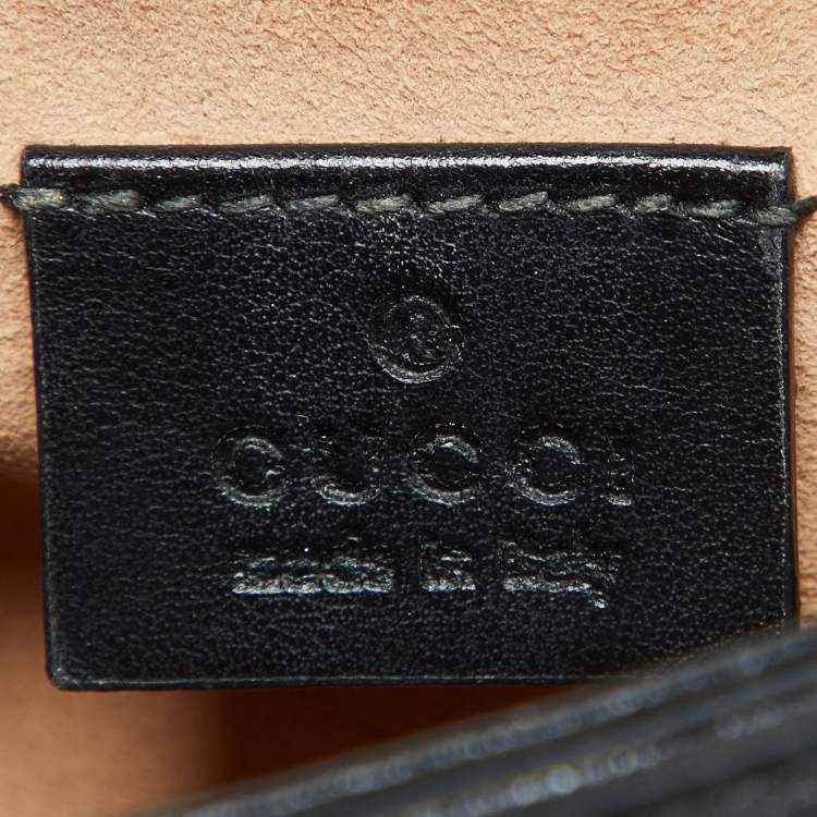 Pre Owned Gucci Black Leather GG Marmont Mini Top Handle Bag