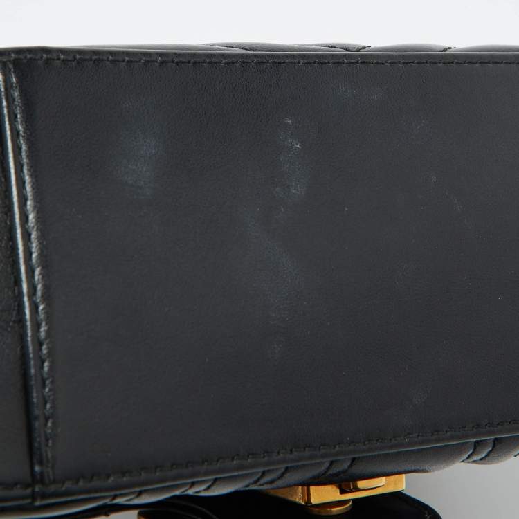 Pre Owned Gucci Black Leather GG Marmont Mini Top Handle Bag