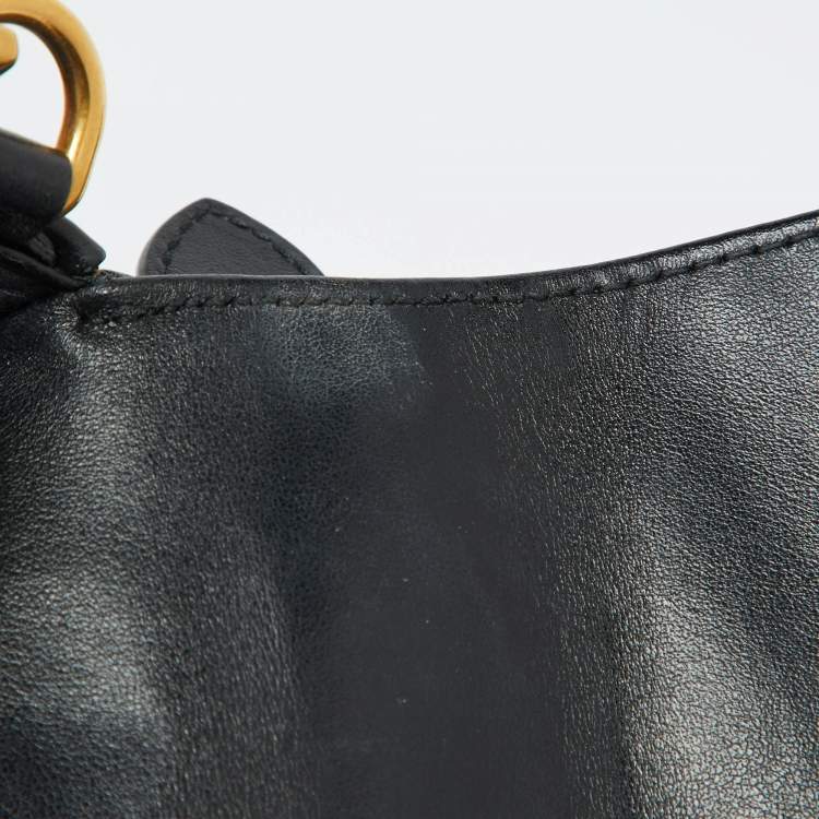 Pre Owned Gucci Black Leather GG Marmont Mini Top Handle Bag