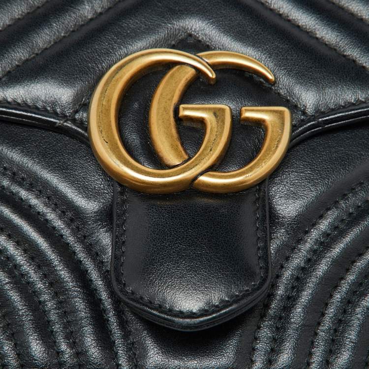 Pre Owned Gucci Black Leather GG Marmont Mini Top Handle Bag