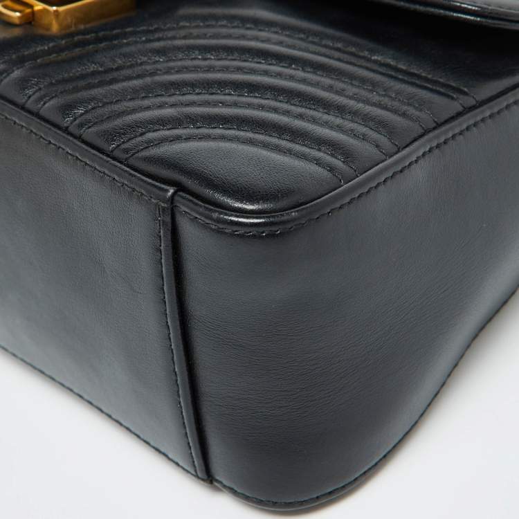 Pre Owned Gucci Black Leather GG Marmont Mini Top Handle Bag