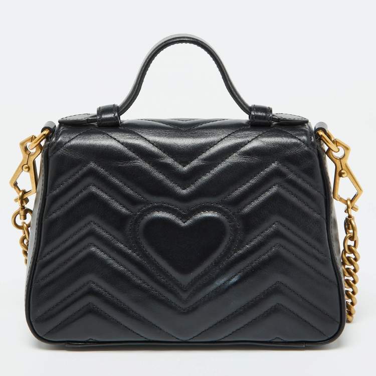 Pre Owned Gucci Black Leather GG Marmont Mini Top Handle Bag