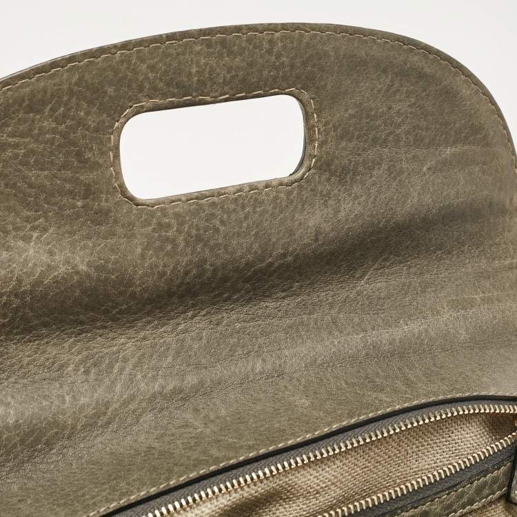 Pre Owned Gucci Grey Leather Medium New Bamboo Top Handle Bag