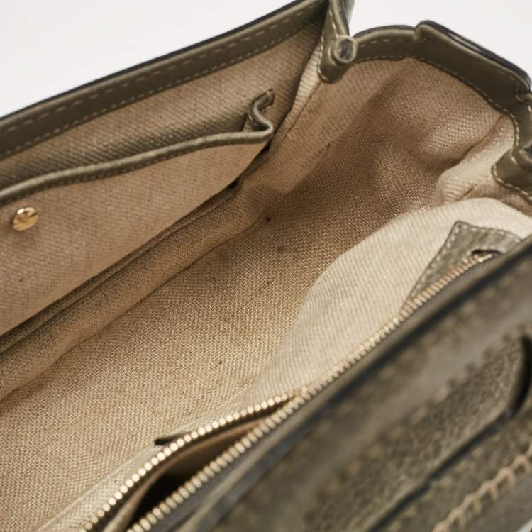 Pre Owned Gucci Grey Leather Medium New Bamboo Top Handle Bag