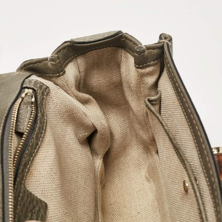 Pre Owned Gucci Grey Leather Medium New Bamboo Top Handle Bag
