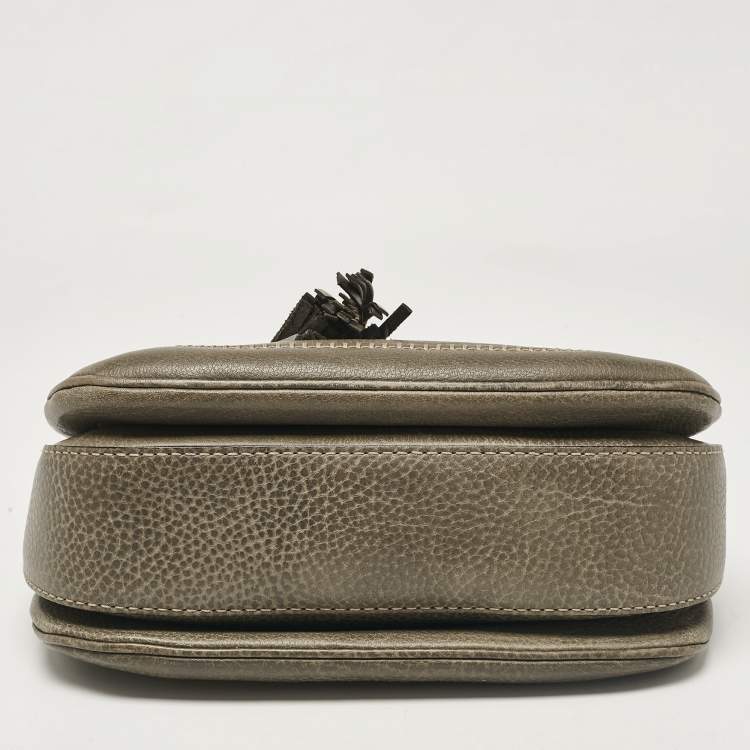 Pre Owned Gucci Grey Leather Medium New Bamboo Top Handle Bag