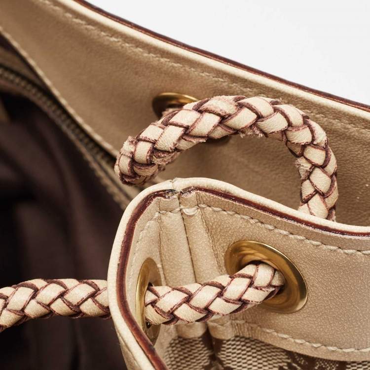 Pre Owned Gucci Beige Canvas Leather Tote