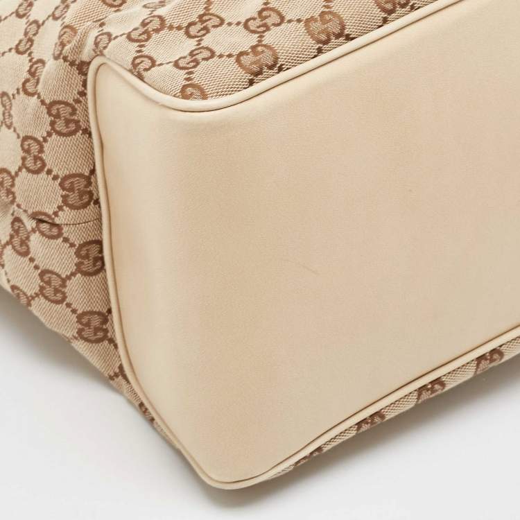 Pre Owned Gucci Beige Canvas Leather Tote