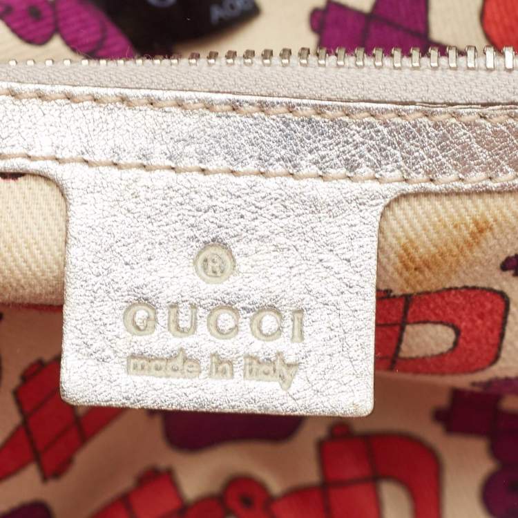 Pre Owned Gucci Silver Guccissima Leather Britt Boston Bag