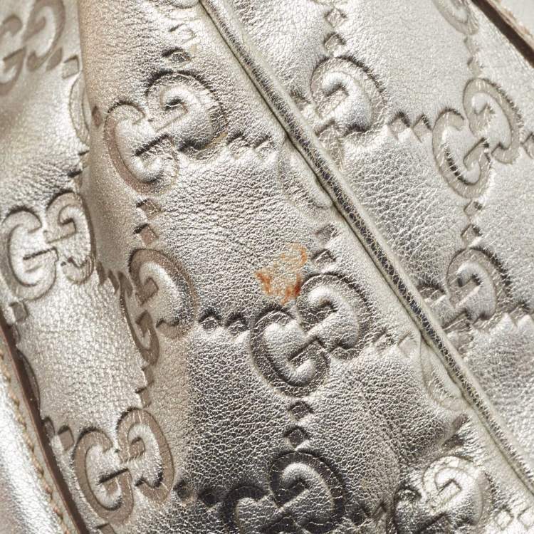 Pre Owned Gucci Silver Guccissima Leather Britt Boston Bag