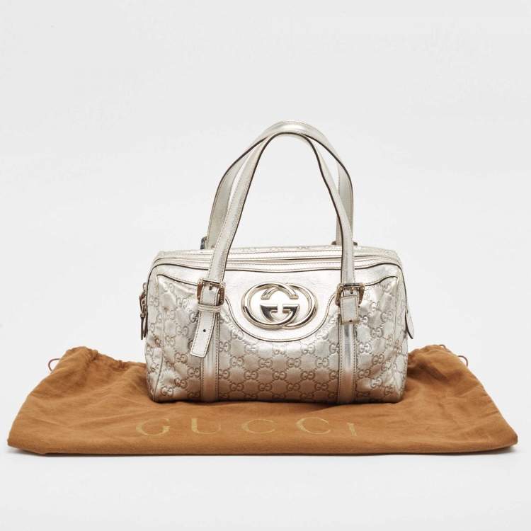 Pre Owned Gucci Silver Guccissima Leather Britt Boston Bag