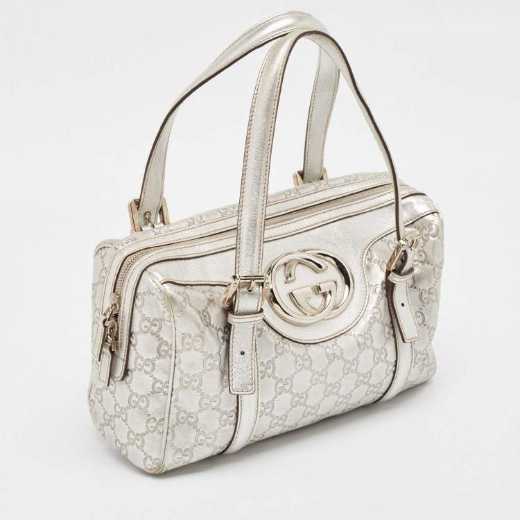 Pre Owned Gucci Silver Guccissima Leather Britt Boston Bag