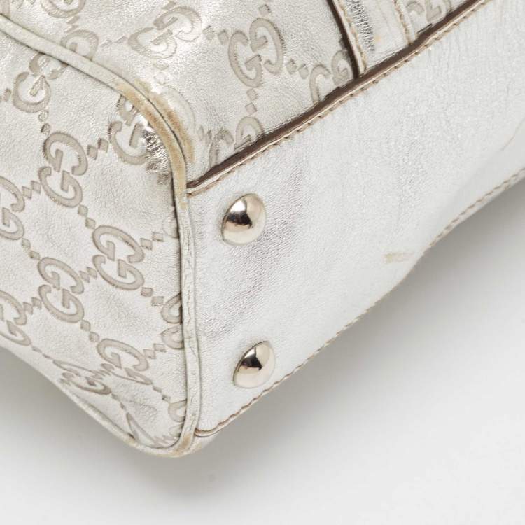 Pre Owned Gucci Silver Guccissima Leather Britt Boston Bag