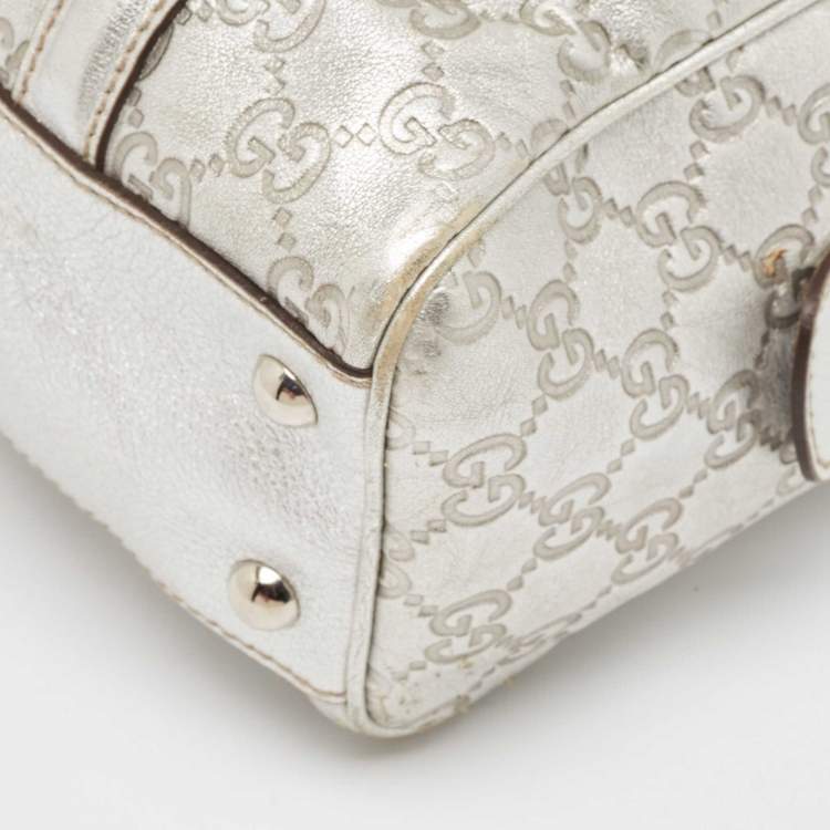 Pre Owned Gucci Silver Guccissima Leather Britt Boston Bag