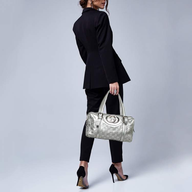 Pre Owned Gucci Silver Guccissima Leather Britt Boston Bag