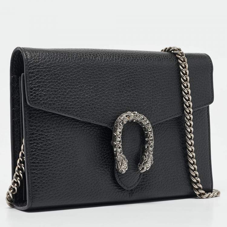 Pre Owned Gucci Black Leather Leather Dionysus Wallet On Chain