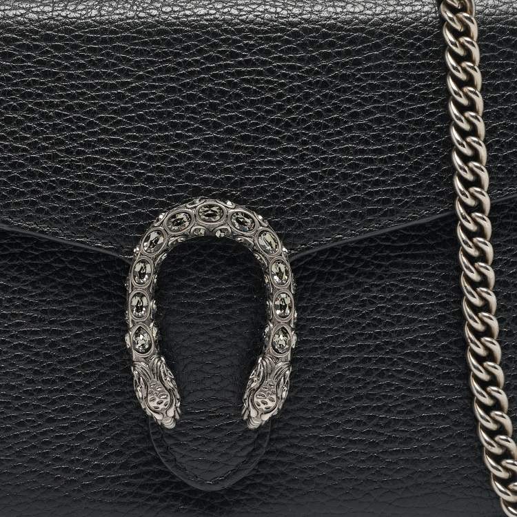 Pre Owned Gucci Black Leather Leather Dionysus Wallet On Chain