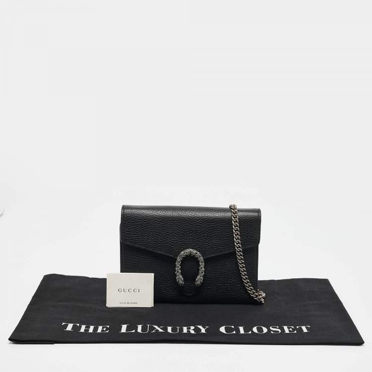 Pre Owned Gucci Black Leather Leather Dionysus Wallet On Chain