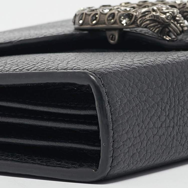 Pre Owned Gucci Black Leather Leather Dionysus Wallet On Chain