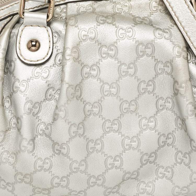 Pre Owned Gucci Silver Guccissima Leather Sukey Satchel